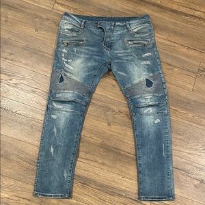 Men's Distressed Balmain Paris Blue Vintage  Jeans